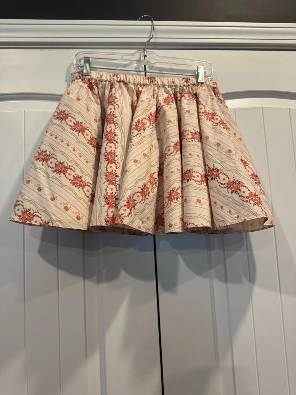 Free People Cream and Orange Floral Circle Skirt Side Pockets